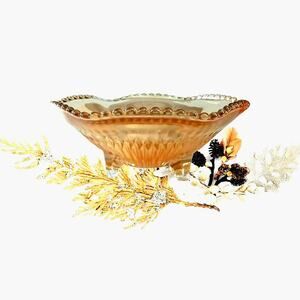 Carnival Glass Candy Dish Marigold Footed Bowl Elegant Scalloped Edge 6" Vintage